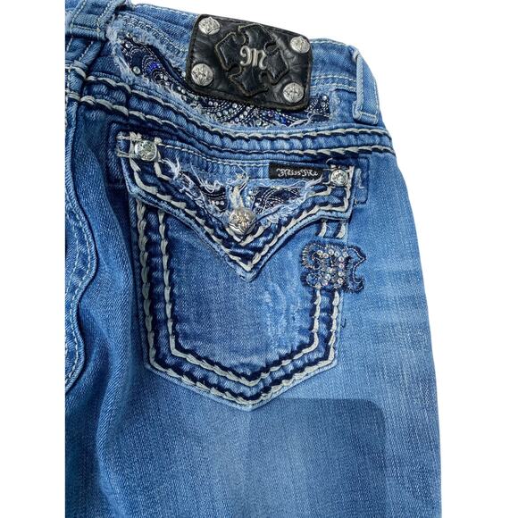 Western Miss Me Womens 30 Blue Retro Boho Vintage Logo Crop Indie Jeans - Picture 3 of 8